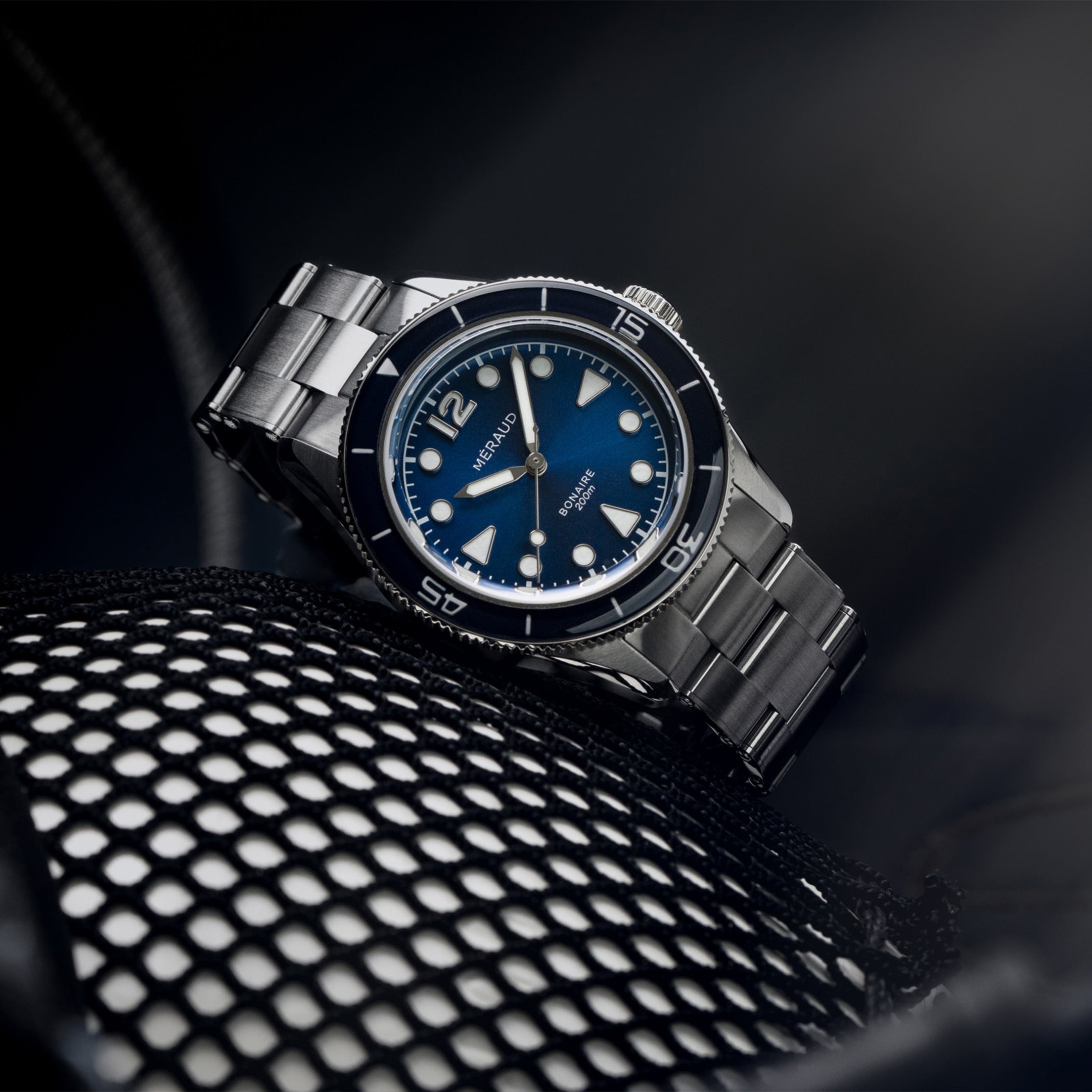 Méraud Bonaire Marine Blue 40mm Swiss Made Vintage Dive Watch